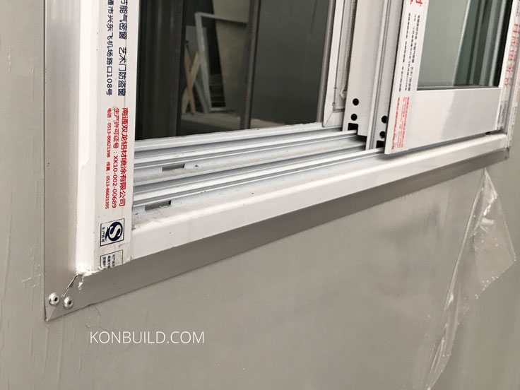 A sliding glass window.