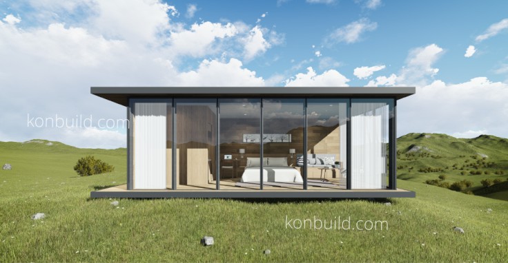 A 3D rending of the "Moonbox" complete and placed on a hilltop.