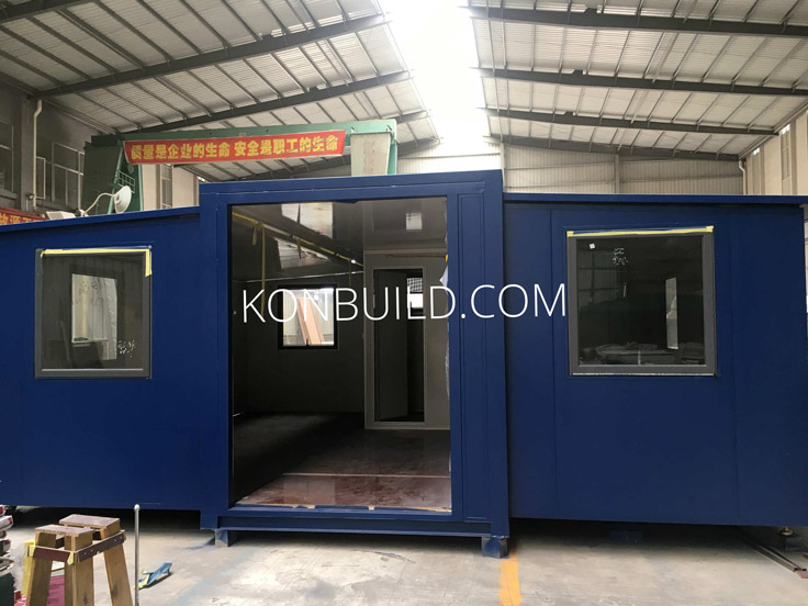 The front view of a expandable container home.