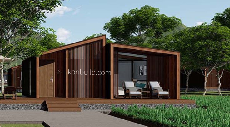 The exterior of a prefabricated building.