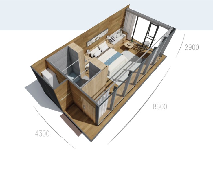 The interior of a prefabricated modular building from China.