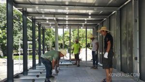 The interior of the "Moonbox" prefabricated resort home.