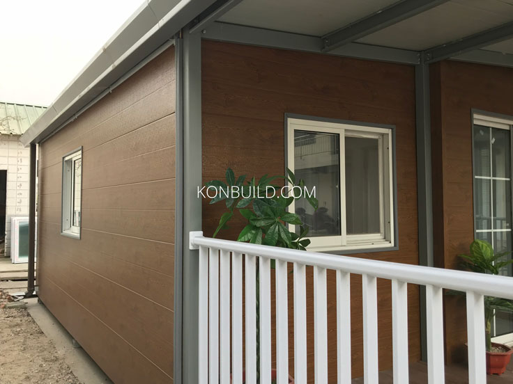 Wooden finish on a container home.