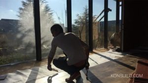 A prefab Chinese resort cabin under construction.