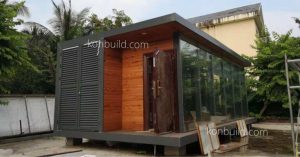 A completed prefabricated resort bungalow building.