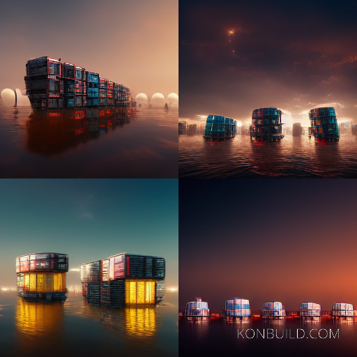 Concept ideas for a floating city over a lake.