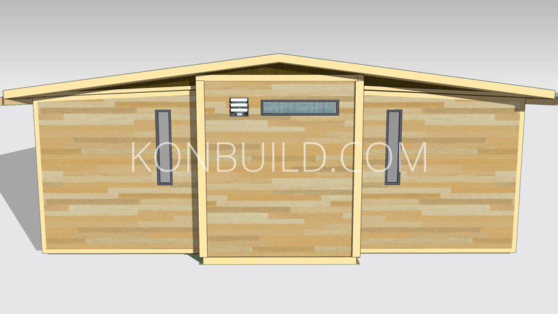 A rear view shipping container home.