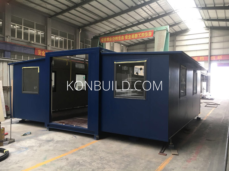 Container house being constructed in China. Massive Chinese manufacturing plant.