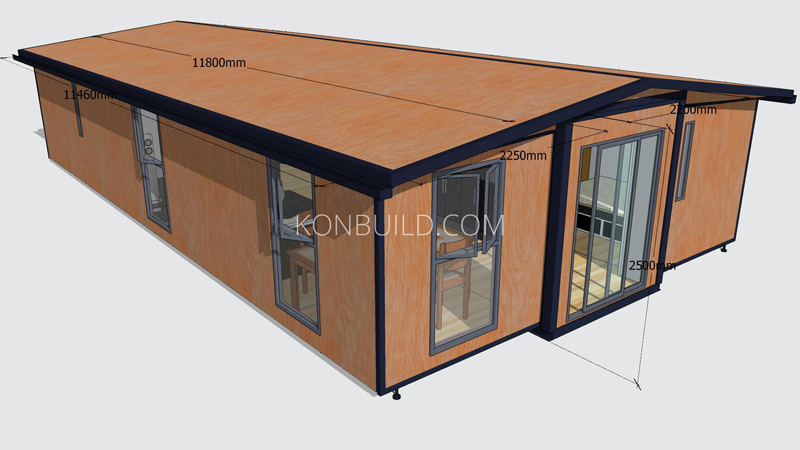 A large shipping container home manufactured and designed in mainland China for export.
