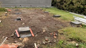 The foundation blocks for a prefabricated building.